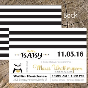 Czerni, bieli i złota Panda Baby Shower zaproszenia