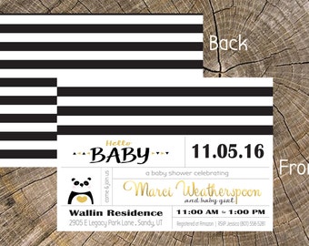 Black, White, and Gold Panda Baby Shower Invitation