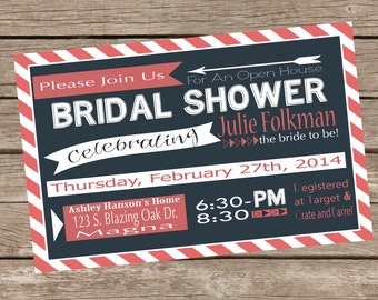 Coral and Navy Bridal Shower Invitation. Personalized