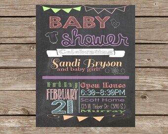 Chalk Art Baby Shower Invitation. Personalized