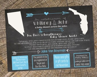 Long Distance Boy Chalkboard Baby Shower 5x7 Invitation