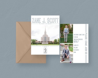 LDS Boy Baptism Invitation (Minimal, Clean, Temple)