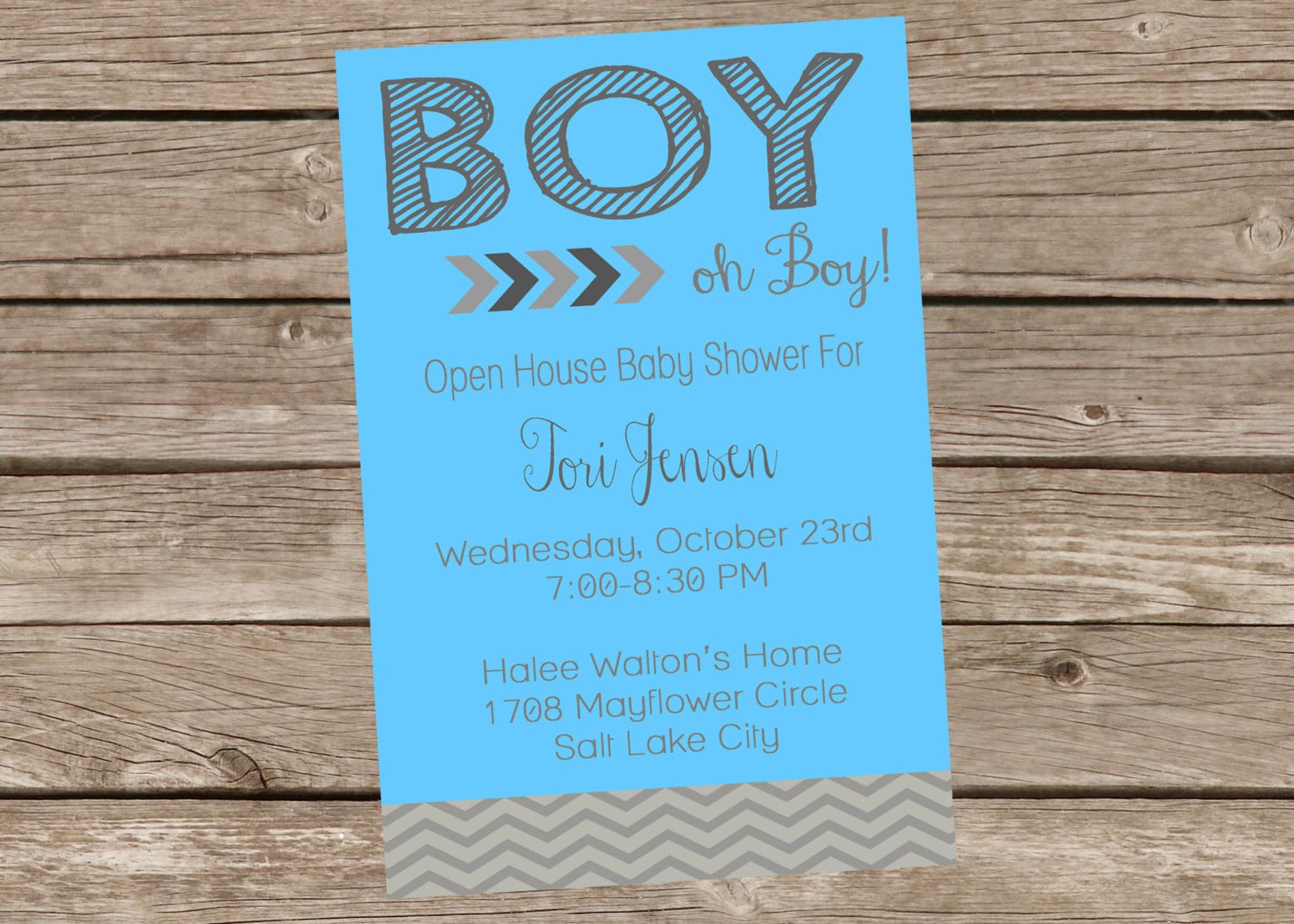 Baby Boy Shower Invitation. Personalized, Blue/gray/chevron Etsy