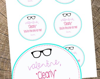Glasses Valentine (Instant Download, 6 per page)