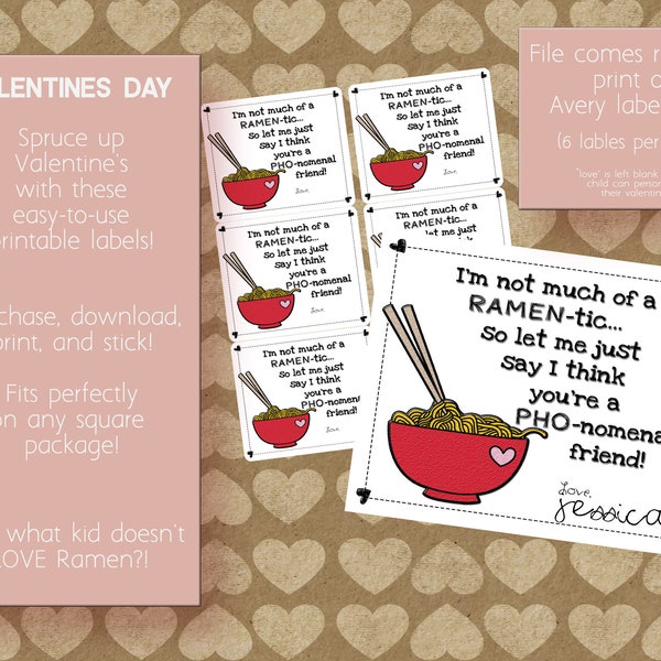 Ramen Noodles Valentine Label Printable