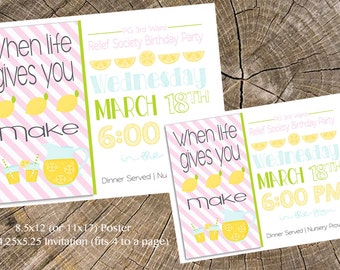When Life Gives You Lemons...Relief Society Activity Poster and Invitation (Customizable for ANY event)