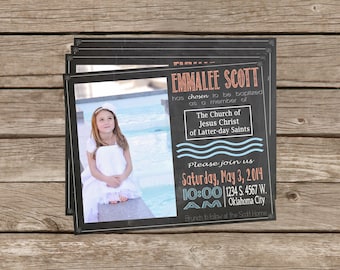 Chalkboard LDS Baptism Invitation - Girl