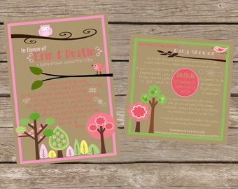 Long Distance Girl Baby Shower 5x7 Invitation and 5x5 Insert