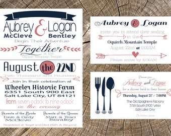 Coral and Navy Wedding Invitation with Insert Cards