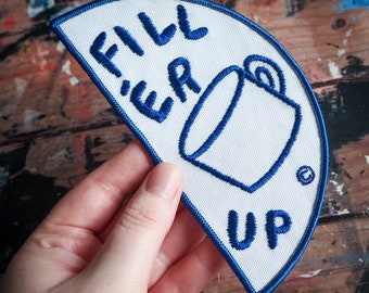 Vintage 1980s Fill 'Er Up Coffee Mug Patch / Seleccionado por Rad Patch Co