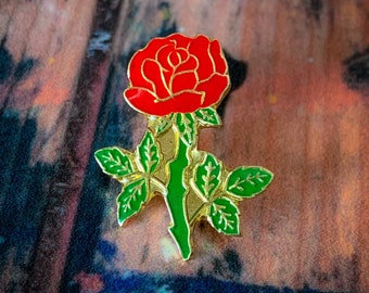 Vintage 1980s Thorny Red Rose Enamel Pin | Curated by Rad Patch Co