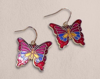 Pendientes vintage de cloisonné de mariposa de la década de 1980 / comisariada por Rad Patch Co