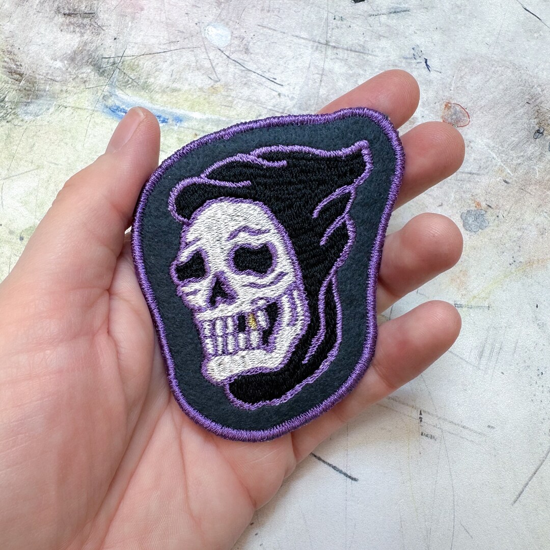 Grim Reaper Freemotion Embroidered Patch | Handmade by Rad Patch Co - Etsy