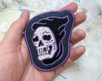 Parche bordado de Grim Reaper Freemotion, hecho a mano por Rad Patch Co