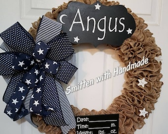 Navy Blue and Stars Baby Shower Wreath, Burlap Boy Baby Wreath, Navy Blue and Tan Burlap Baby Wreath. Hospital Door Wreath. Shower Gift