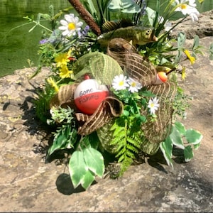 Fisherman Cemetery Vase Insert in Wildflower/Bass Design, Fishing Grave Flower Vase or Insert Fishing  Funeral Planter, Fishing Wood Planter
