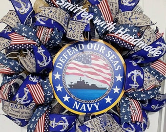 Navy Wreath, US Navy Wreath, Military Wreath for front door, Navy Veteran Wreath, US Navy Family Wreath, US Navy Recruit Door Wreath