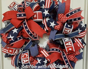 Patriotic Wreath,  Personalized Wreath, Texas Patriotic Wreath, Veterans Wreath, Everyday Wreath,  America Proud Wreath, Double Door Wreaths