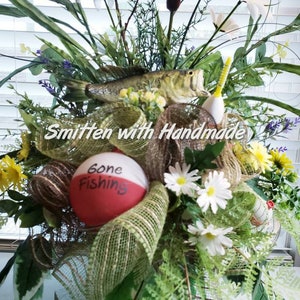 Fishing Cemetery Vase Insert in Wildflower/Bass Design, Fisherman Grave Flower Vase or Insert, Fall Fishing Vase, Fishing Memorial Day Grave