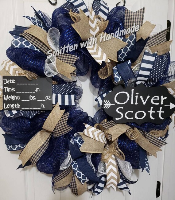 Baby Boy Wreath In Woodland Theme With Personalized Sign And Etsy