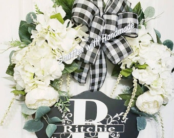 Hydrangea Everyday Wreath, Wedding Wreath, Bridal Shower Gift, Anniversary Gift, Personalized Door Wreath, Wedding Decorations, Door Decor