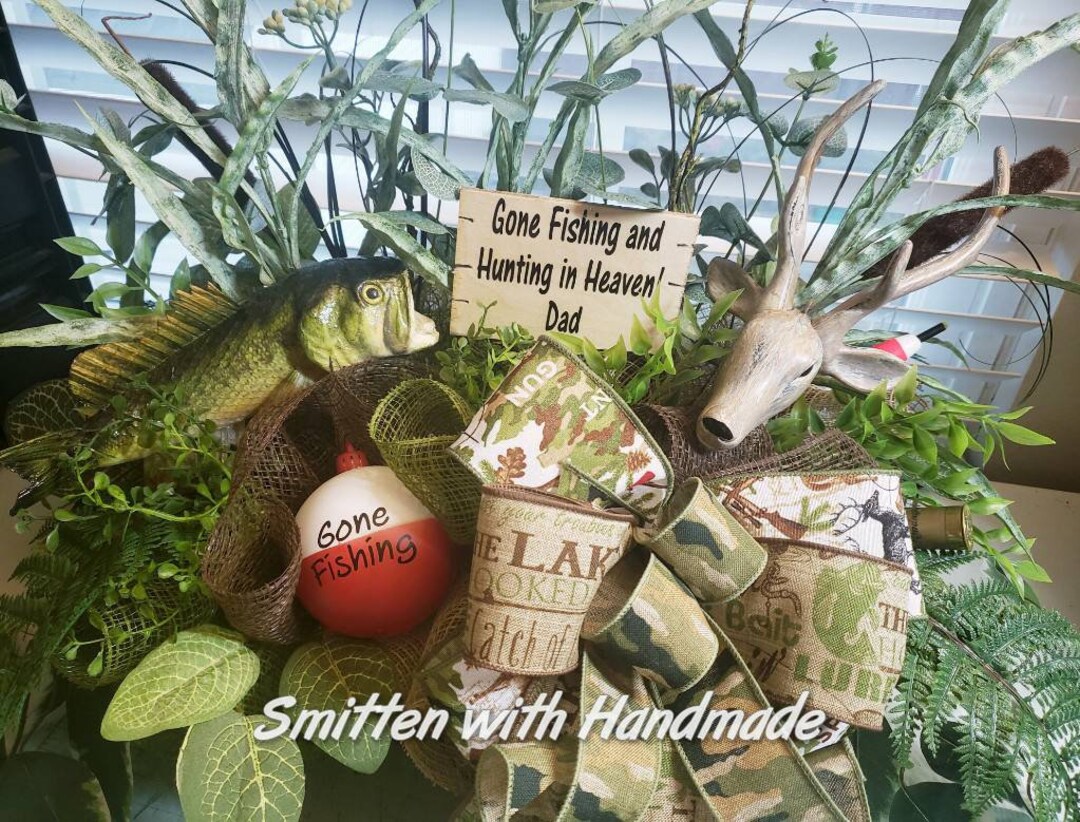 Fishing & Hunting Funeral Arrangement, Fisherman/hunter Planter Box