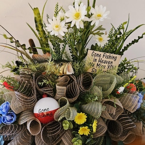 Fishing Cemetery Saddle, Memorial Headstone Arrangement, Gone Fishing Tribute