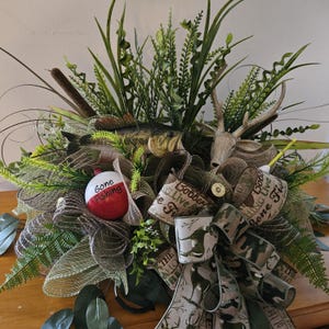 Deer Fishing Cemetery Saddle Arrangement, Hunting Fisherman Grave Decor