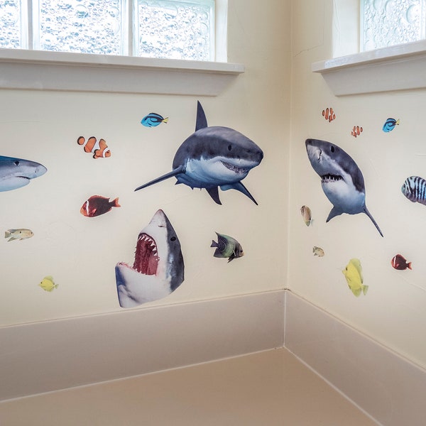 Shark Wall Decal Bathroom Fish Shark Mural(5_Shark_OTHER MINI Size)