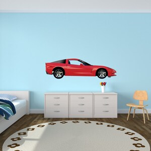 Red Corvette Wall Decal Sports Car Removable Sticker Boys Kids Bedroom Man Cave Game Room Car Wall Art(Red Side Corvette) FSideVetteRed