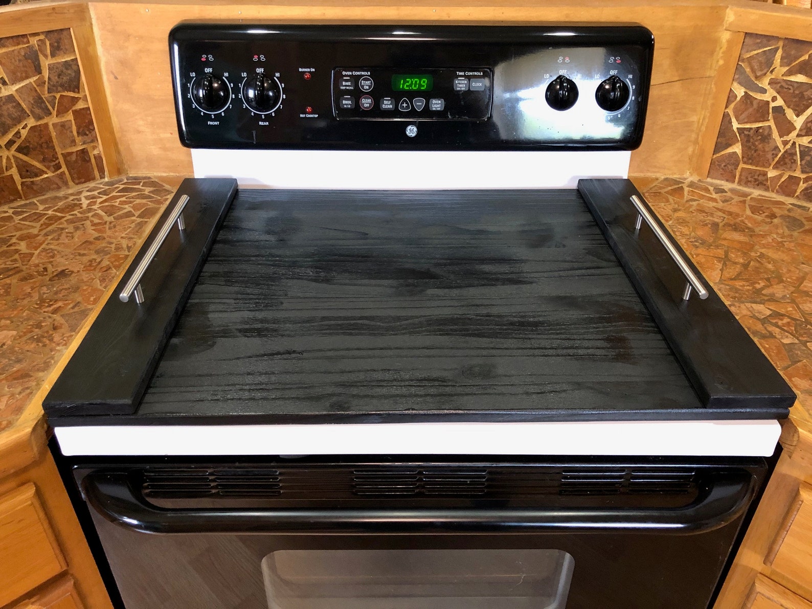 Black Noodle Board with Nickel Handles Stove Top Cover Etsy