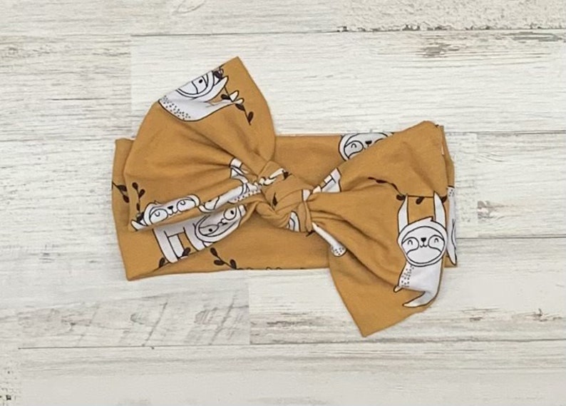women hair accessories toddler infant children Sloth Headwrap Sloth Headband Fabric bow