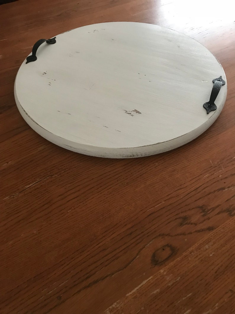 White 18 Decorative wooden serving tray Round serving Etsy