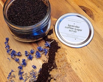 Exfoliante corporal exfoliante con café y lavanda hecho a mano, azúcar morena y aceite de coco, regalo de aromaterapia y cuidado natural de la piel