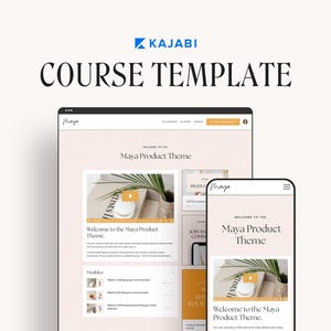 May include: A screenshot of a computer screen showing a website for an online course. The website is designed with a light pink background and features a video player with a play button. The text "Welcome to the Maya Product Theme" is displayed on the screen. The website also includes a section for modules, which are listed as "Module 1", "Module 2", and "Module 3".