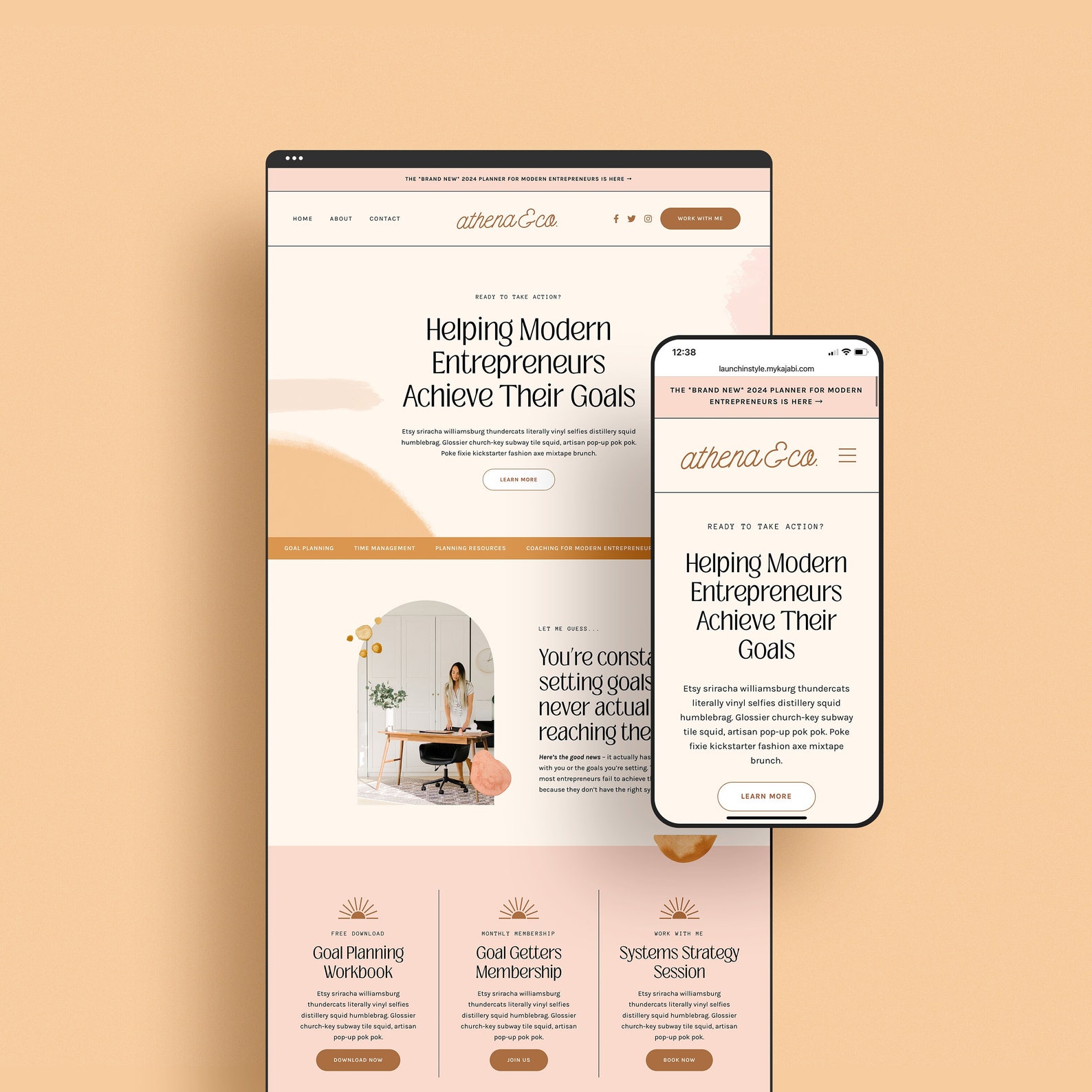 Kajabi Website Template for Coaches and Online Course Creators ATHENA