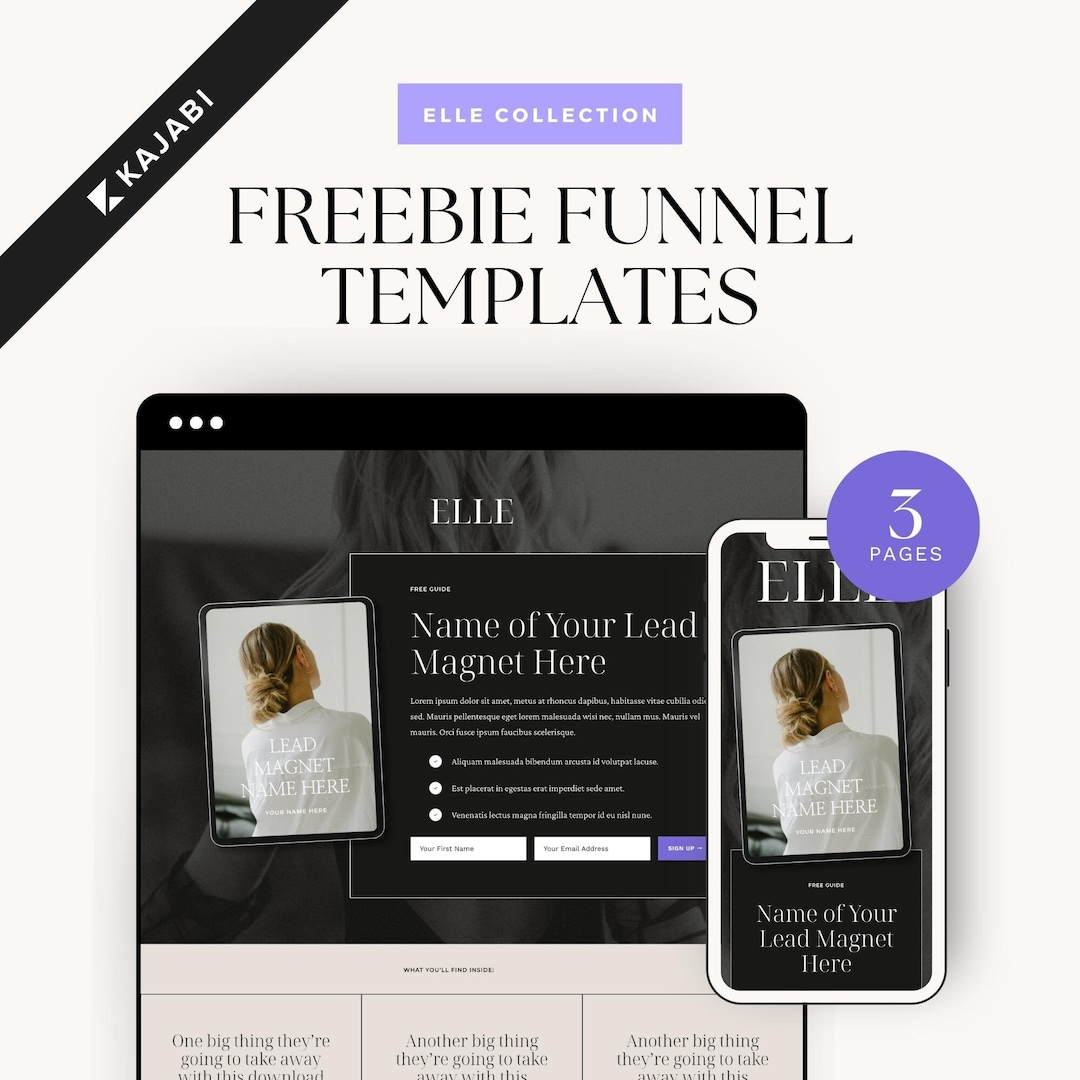 Elle Freebie Funnel Template Kit: Kajabi Opt-in and Tripwire Sales ...