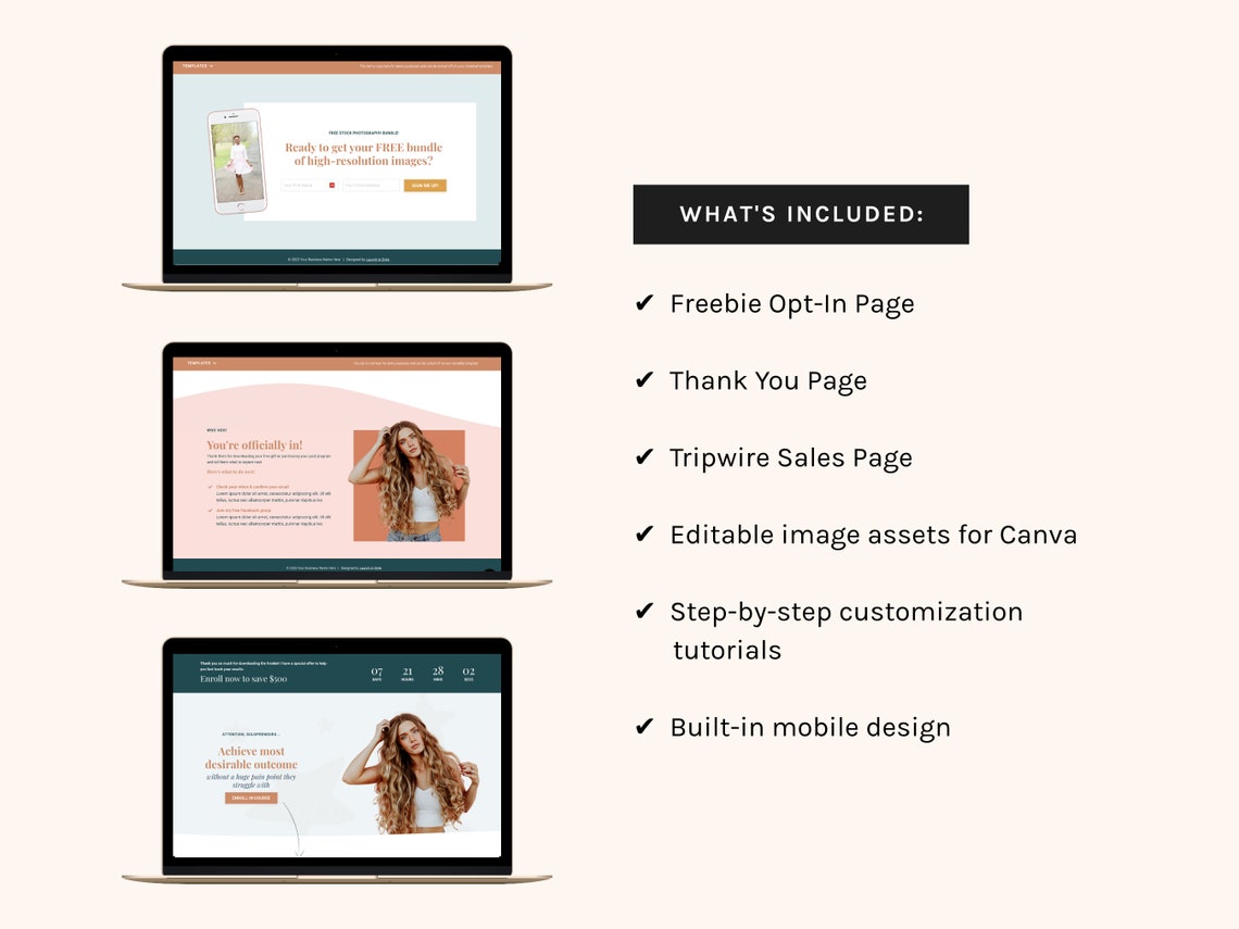 Kajabi Freebie Funnel Template Kit: Marie Opt-in, Thank You, Tripwire ...