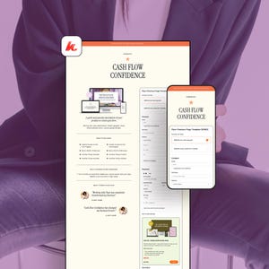 May include: A digital marketing concept is displayed on a laptop and a smartphone. The laptop screen and smartphone screen both display the text "Cash Flow Confidence". The laptop screen also displays the text "A quick and punchy description of your product or course goes here."