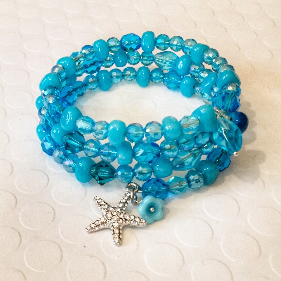 Ocean Blue Beaded Bracelet Aqua Blue Wrap Bracelet Blue Etsy