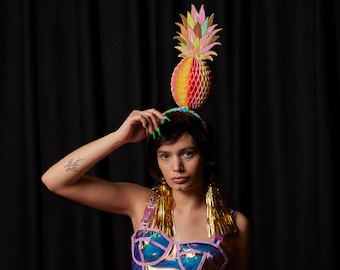 Fold-Away Psychedelic Pineapple Headpiece with Tassels