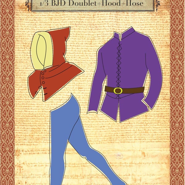 BJDs 1/3 Medieval Style Doublet Hood Hose PDF Sewing Patterns