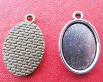 13mmx18mm Oval Pendant Tray,  Bezel Setting, 13mmx18mm  Cabochon Tray - Antique Bronze,Antique Silver,