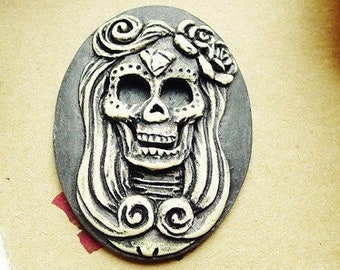 5 stks 30x40mm Pad Hars Schedel Cabochons Cameo, DIY Sieraden Trui Ketting Accessoires, 30 MM x 40 MM