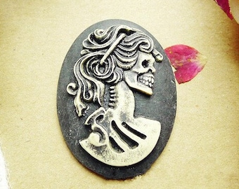5 stks 30x40mm Pad Hars Schedel Cabochons Cameo, DIY Sieraden Trui Ketting Accessoires, 30 MM x 40 MM