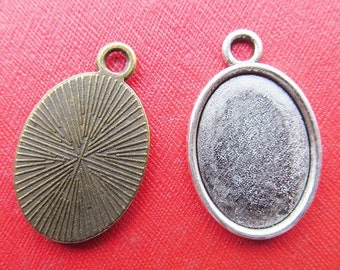 13mmx18mm Oval Pendant Tray,  Bezel Setting, 13mmx18mm  Cabochon Tray - Antique Bronze,Antique Silver