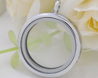 Round Floating Locket, Medallón viviente, Colgante de medallón de vidrio, Medallones de vidrio flotante, Medallones de memoria para collar, 30 mm