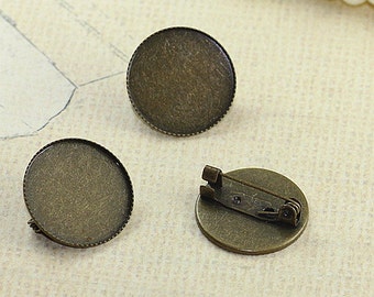 25mm Handmade Zähne Broder runden Brust Pin Anhänger Tablett, Brosche Lünette Einstellung 25mm Cabochon Tray - Antik Bronze Silber Ton