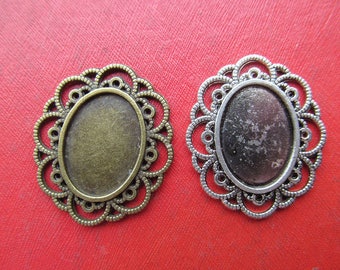 13mmx18mm Oval Pendant Tray,  Bezel Setting, 13mmx18mm  Cabochon Tray - Antique Bronze,Antique Silver