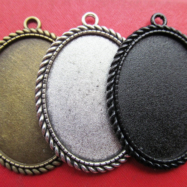 30x40mm Pendant Tray, Bezel Setting, 30x40mm Cabochon Tray - Antique Bronze,Antique Silver,Black